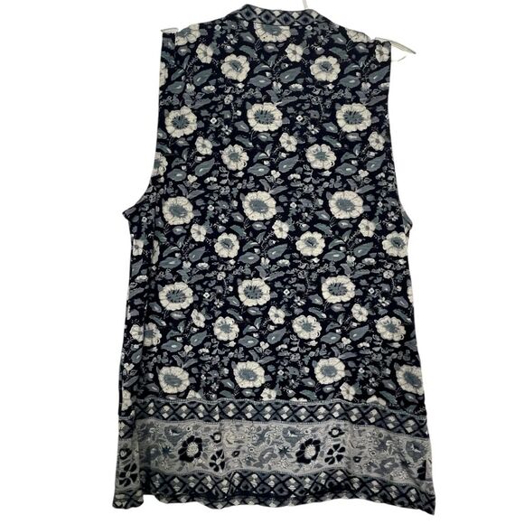 Lucky Brand Blue White Floral Henley Style Tank Top - Picture 3 of 6